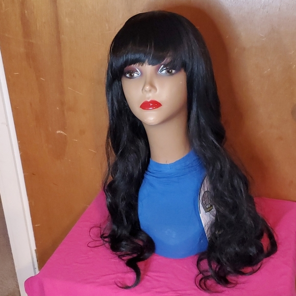 Long Black Wig With Bang And Ponytail Wrap - Picture 5 of 6